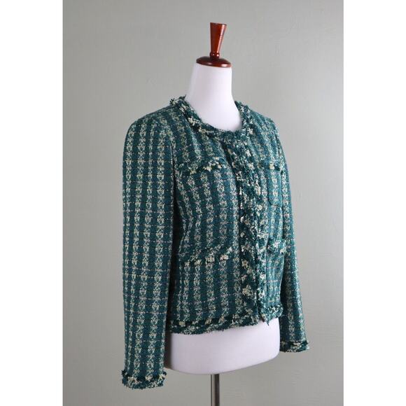 J.CREW NWT $268 Lady Sparkle Lined Jacket Top in Emerald Plaid Tweed Size 2 - Picture 3 of 7